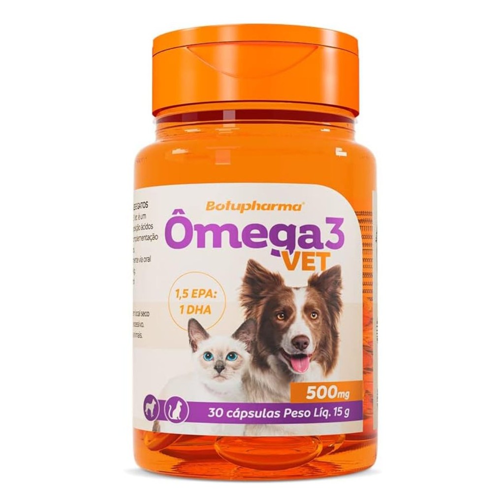 Ômega 3 Vet 500mg Botupharma Pet - 30 Cápsulas Cães e Gatos - Pets