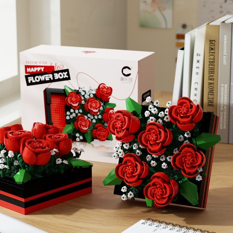 Compatível com LEGO, Quebra-Cabeça Tridimensional DIY, Blocos de Montar, Flores, Plantas em Vaso, Caixa de Música, Caste