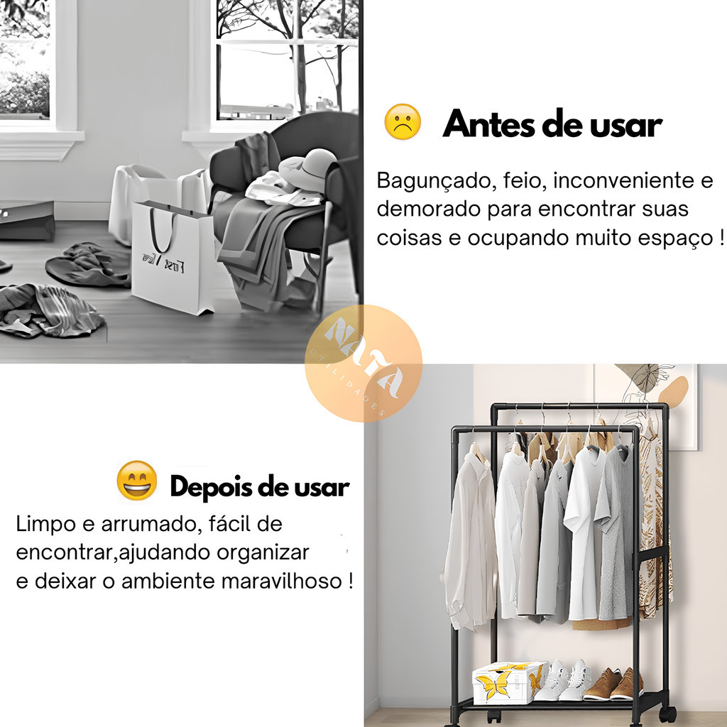 Estante Cabideiro Duplo Arara Guarda Roupas Sapateira Rack Organizadora · foto 2