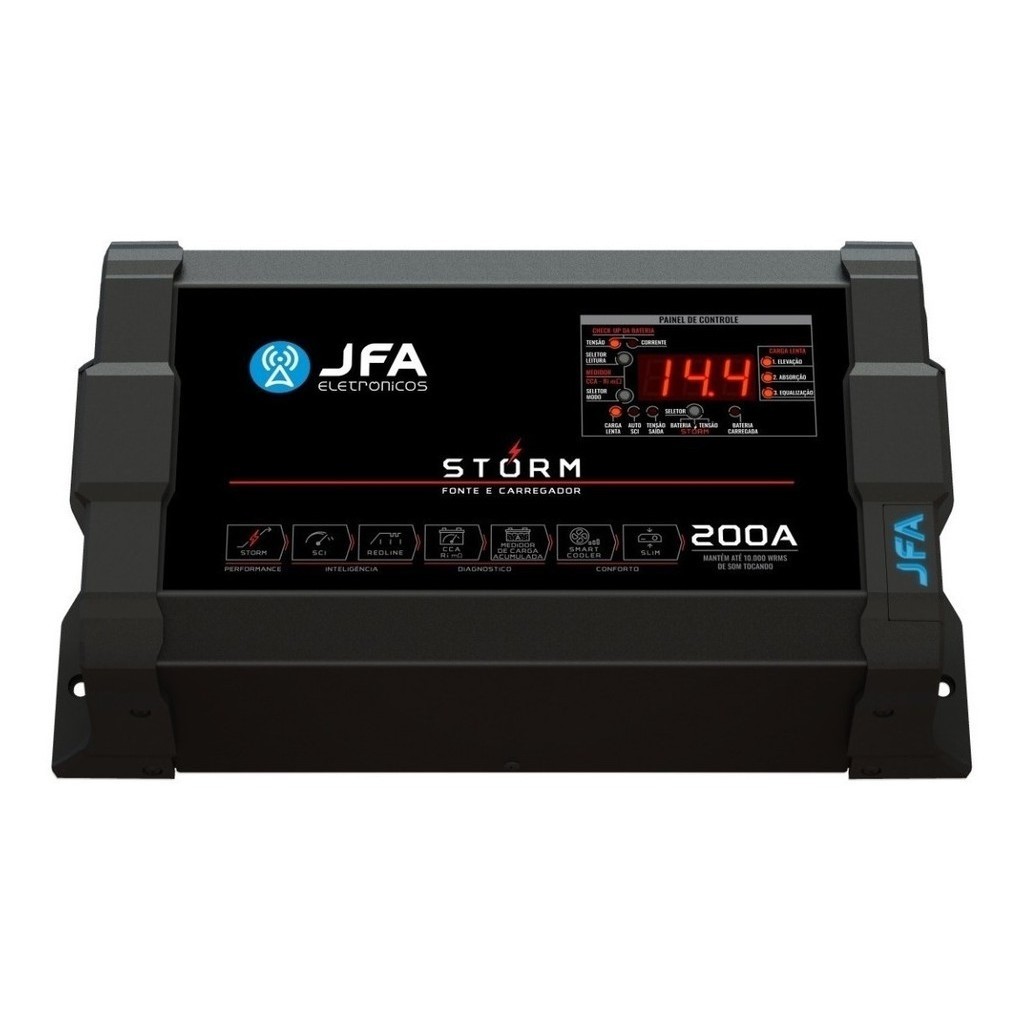 Fonte Automotiva Jfa 200a Slim Bivolt Voltímetro Digital Som