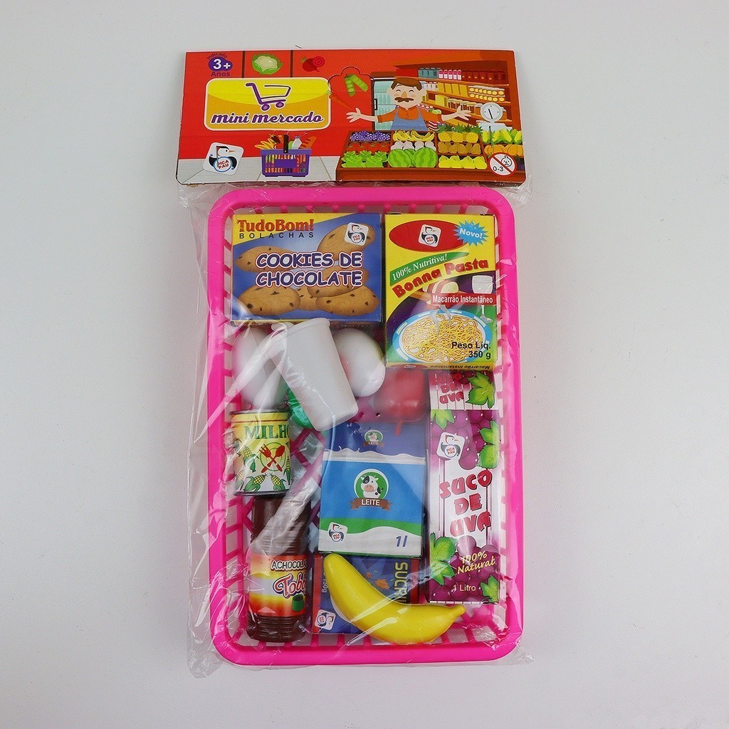 Kit Cesta Mini Mercado Brinquedo Divertido 13 Peças