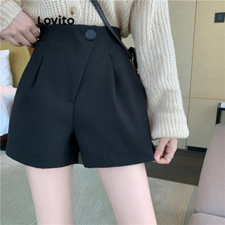 Lovito Casual Shorts Feminino Liso com Botão Zíper e Bolso LNE40226