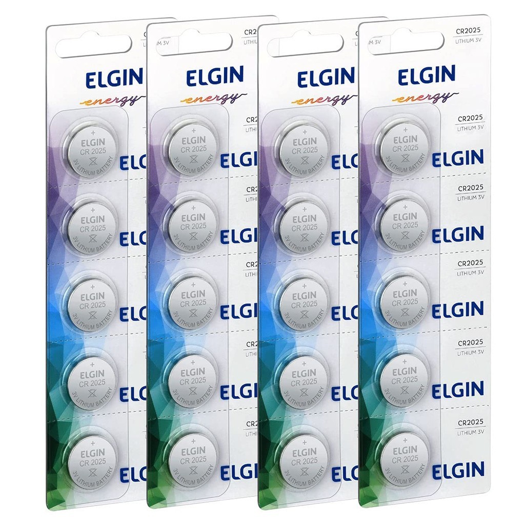 20 Baterias Pilhas Elgin CR2025 4 Cartelas C/ 5 Unidades