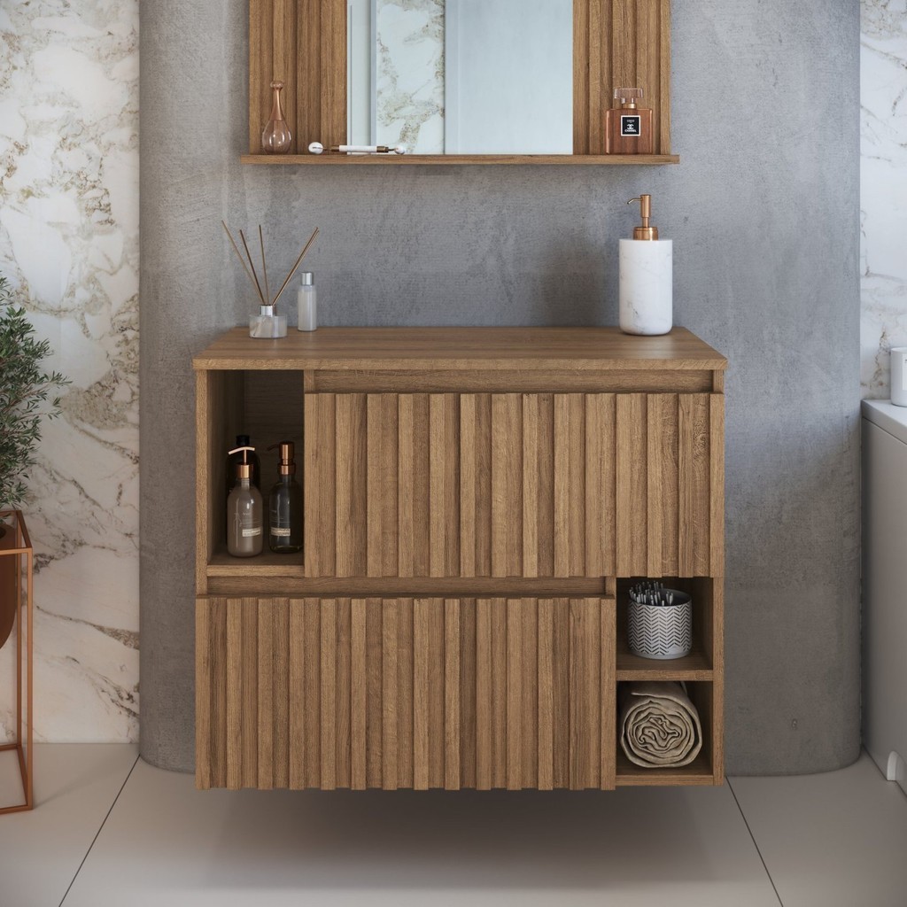 Gabinete de Banheiro Suspenso 75cm Luiza com 2 Portas Basculante sem Cuba - Home & Living