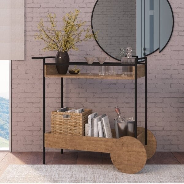 Carrinho Chá/Bar Industrial Steel Quadra Vermont/Preto - Home & Living