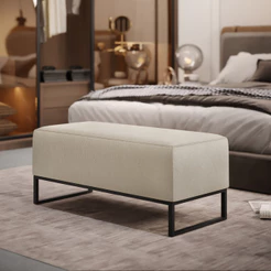 Puff Decorativo Para Sala de Estar Cléo W01 Base de Ferro 90 cm Linho Bege - Lyam Decor