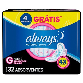 Absorvente Always Noturno Suave Tamanho G com Abas 32 Unidades