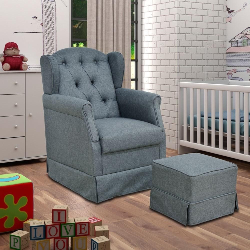 Poltrona de Amamentação com Balanço e Puff Lívia Linho P04 Chumbo - Mpozenato em Oferta na Shopee