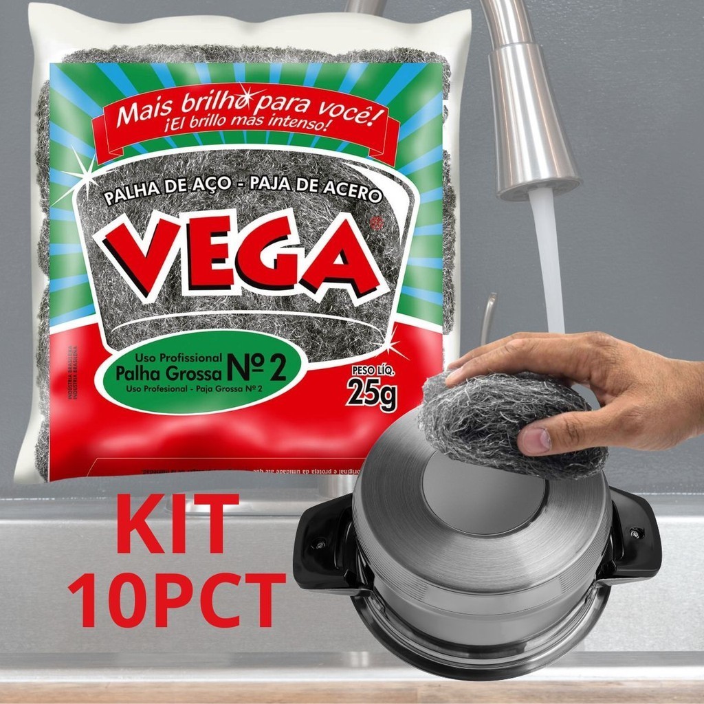 Kit 10x Palha de Aço Grossa Numero 2 Vega Aço Super Resistente Limpeza Pesada em Oferta na Shopee