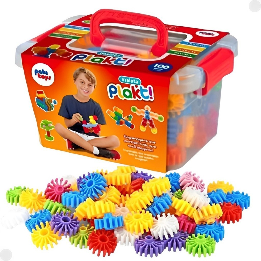 Maleta Plakt Vermelha Formas De Montar Coloridas Infantil 100 Peças 1292A - Pakiplast em Oferta na Shopee