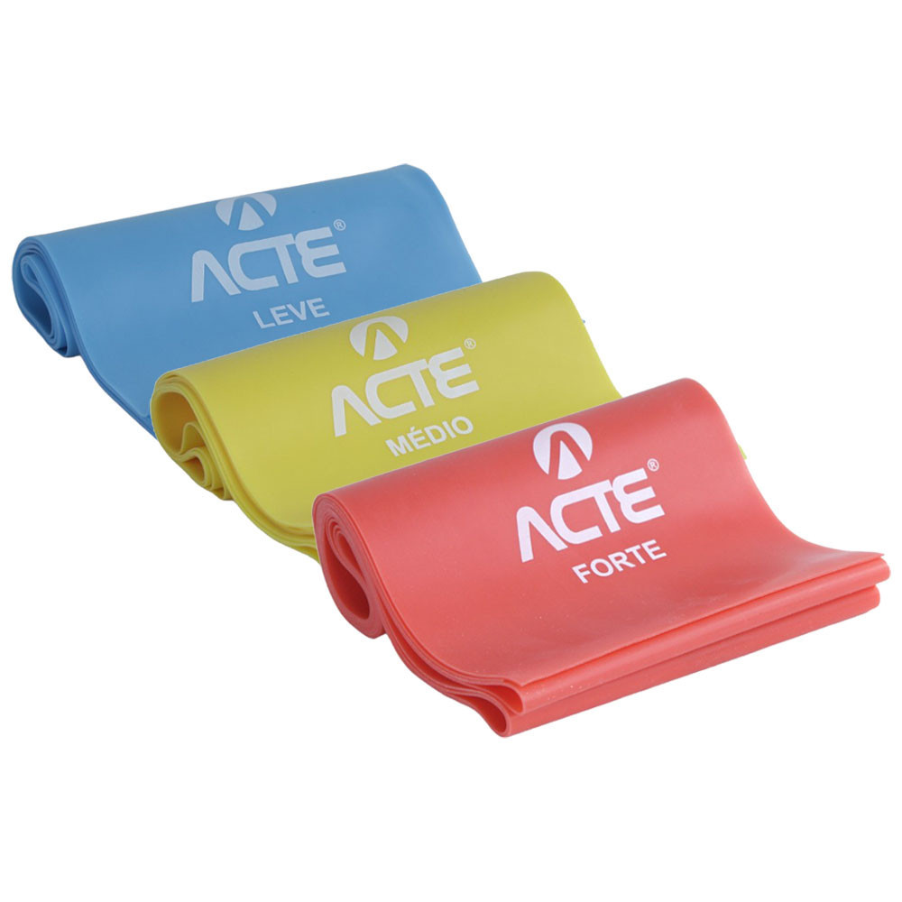 Kit 3 Faixa Elástica Band 150cmx12cm Acte Muvin Leve Médio e Forte
