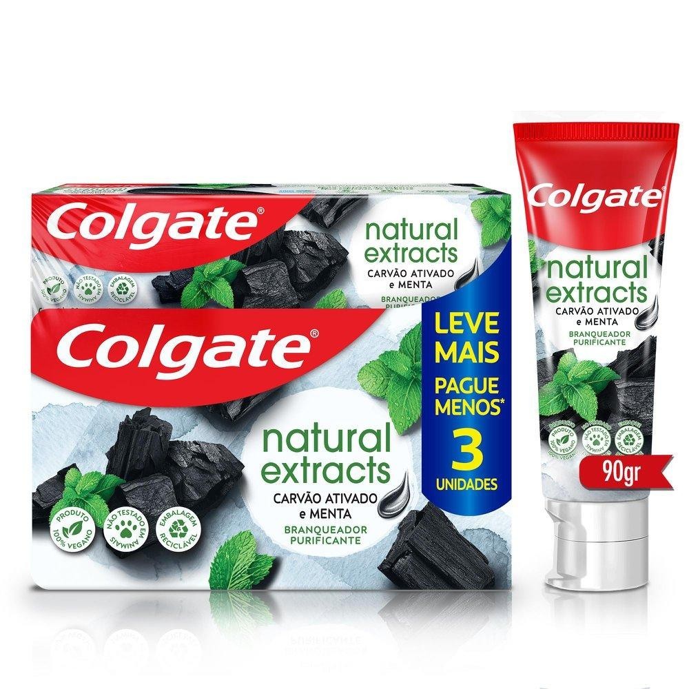 Creme Dental Colgate Natural Extracts Carvão Ativado e Menta 90g 3 unidades em Oferta na Shopee