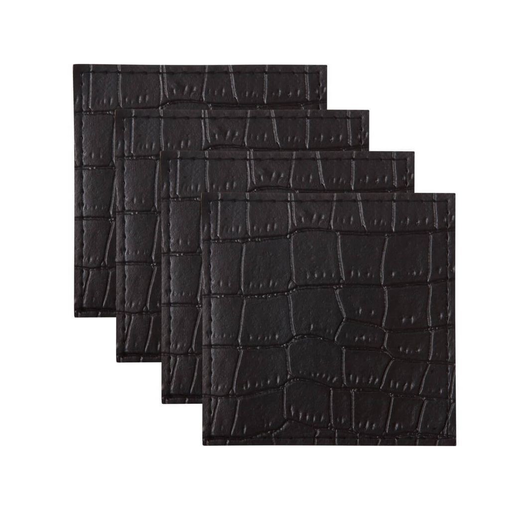 Porta Copos Alligator 4 Peças em Couro 10x10cm Maxwell & Williams Preto - Home & Living
