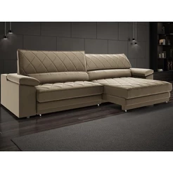Sofá de Duplo Molejo com Carregador USB, Retrátil e Reclinável Viena 2,50m Veludocristal Castor- NETSOFAS