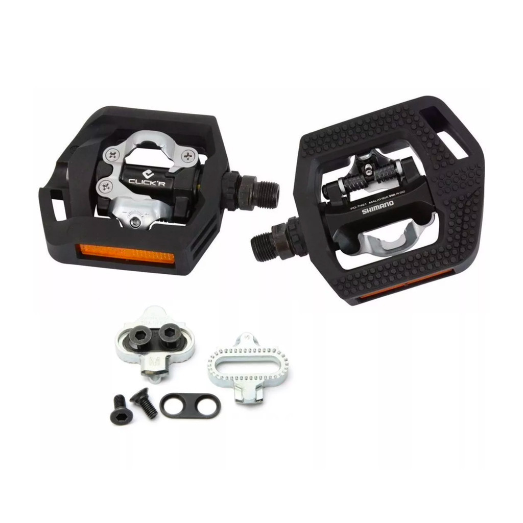 PEDAL CLIP SHIMANO PD-T421 CLICK'R  PRETO C/ PLATAFORMA E REFLETOR - DUPLA FACE - MTB / URBANO em Oferta na Shopee