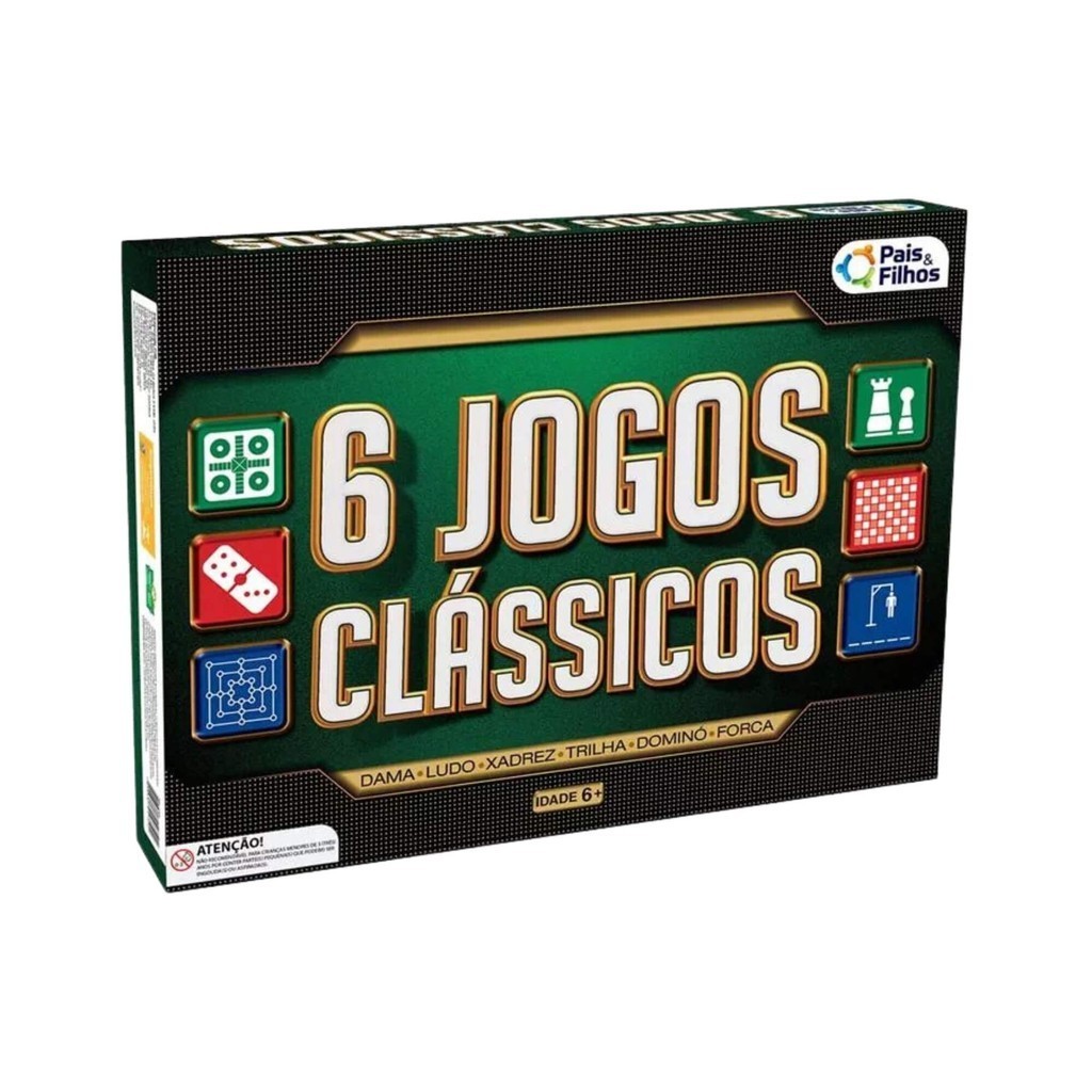 Jogos Clássicos 6 em 1 Dama, Xadrez, Ludo, Trilha, Forca e Dominó Pais e Filhos - 2759-1 em Oferta na Shopee