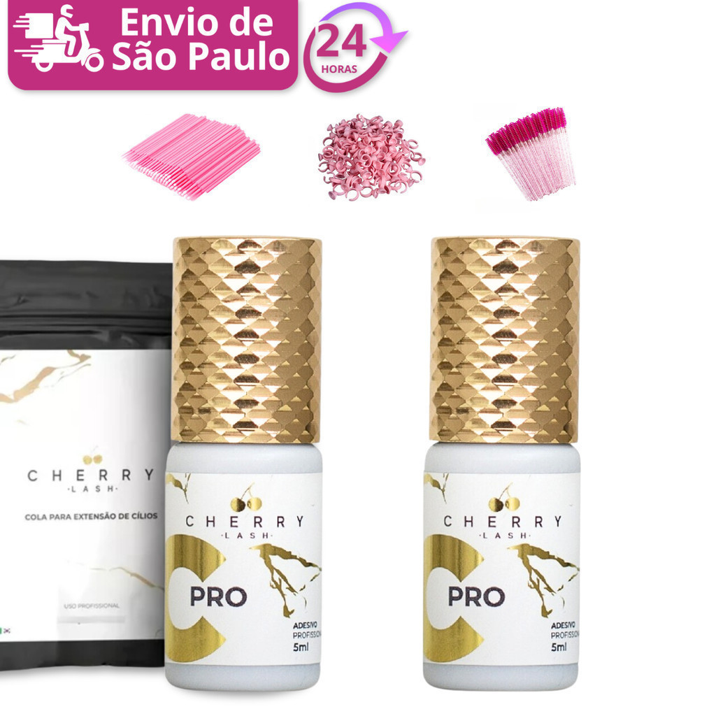 Kit 2 Cola Cherry Lash Pro C 5ml Alongamento Extensão De Cílios Postiça Volume Brasileiro Russo