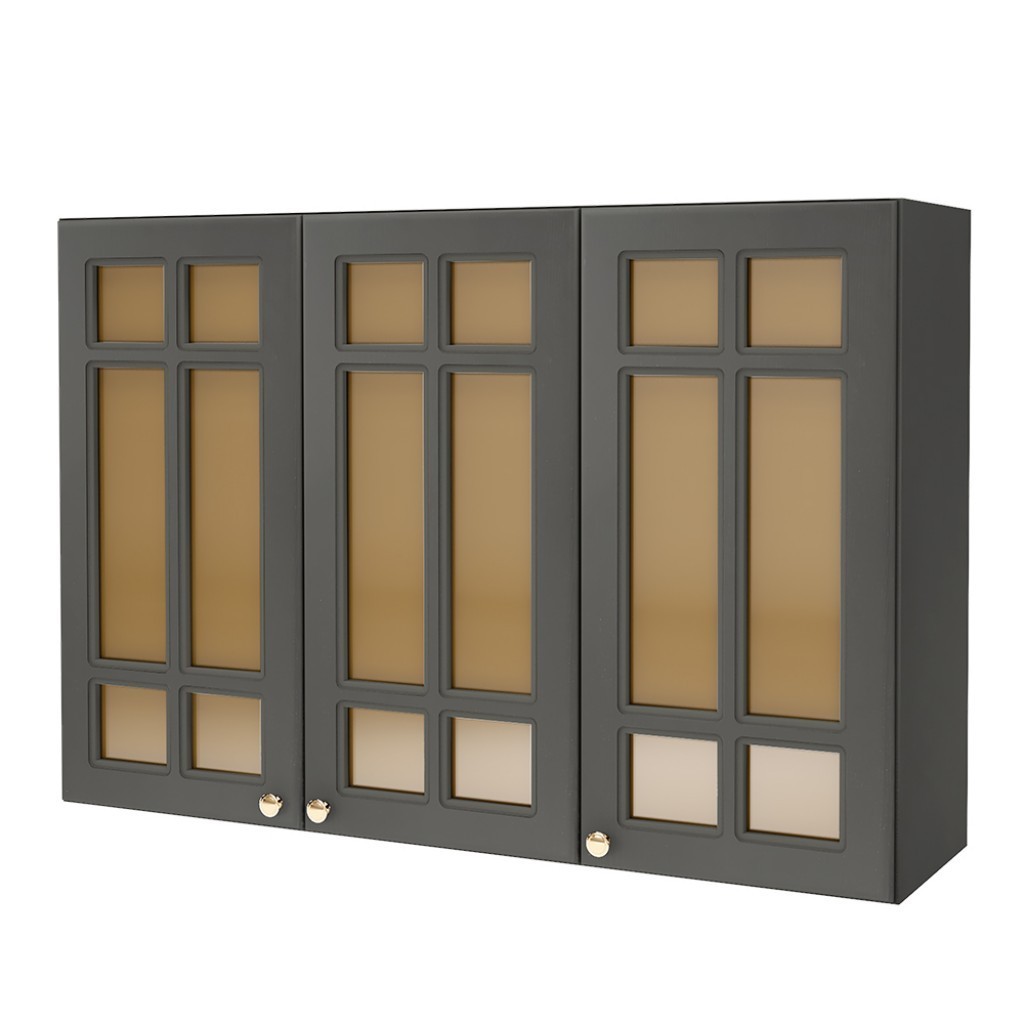 Armário Aéreo Cozinha 120 Cm 3 Portas 2 Prateleiras com Vidro Chumbo - Indékes - Home & Living