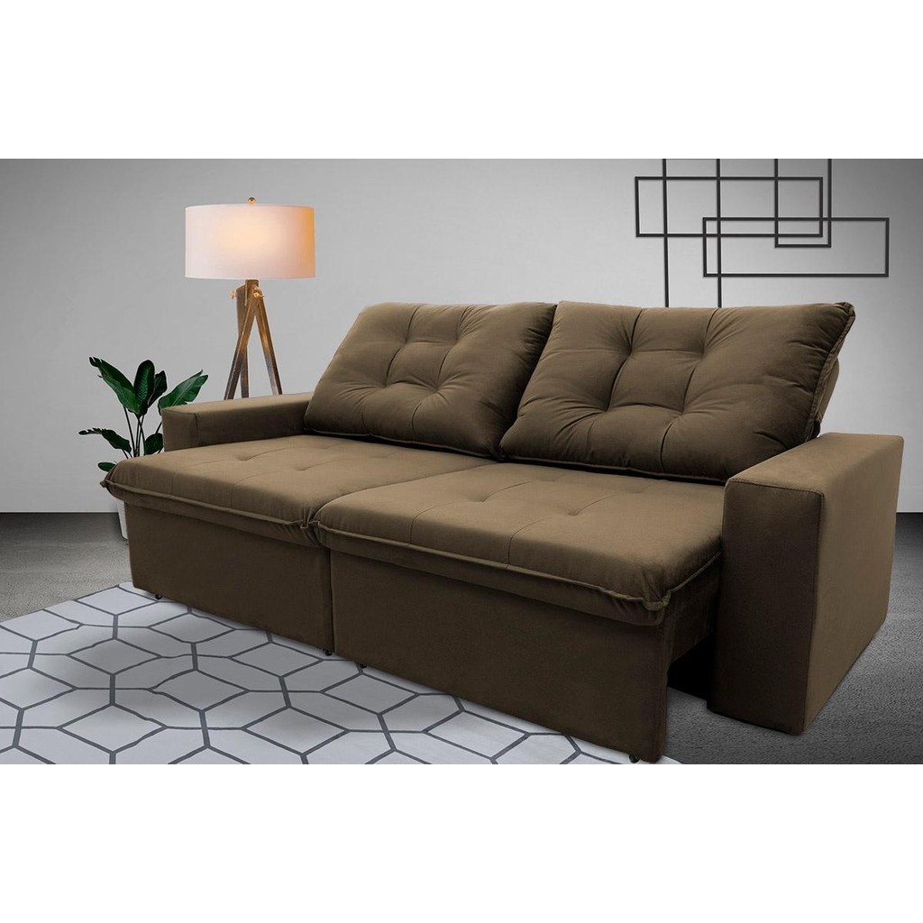 Sofá Retrátil Reclinável Malta 2,00m Suede Velut Bege  Molas no Assento - King House