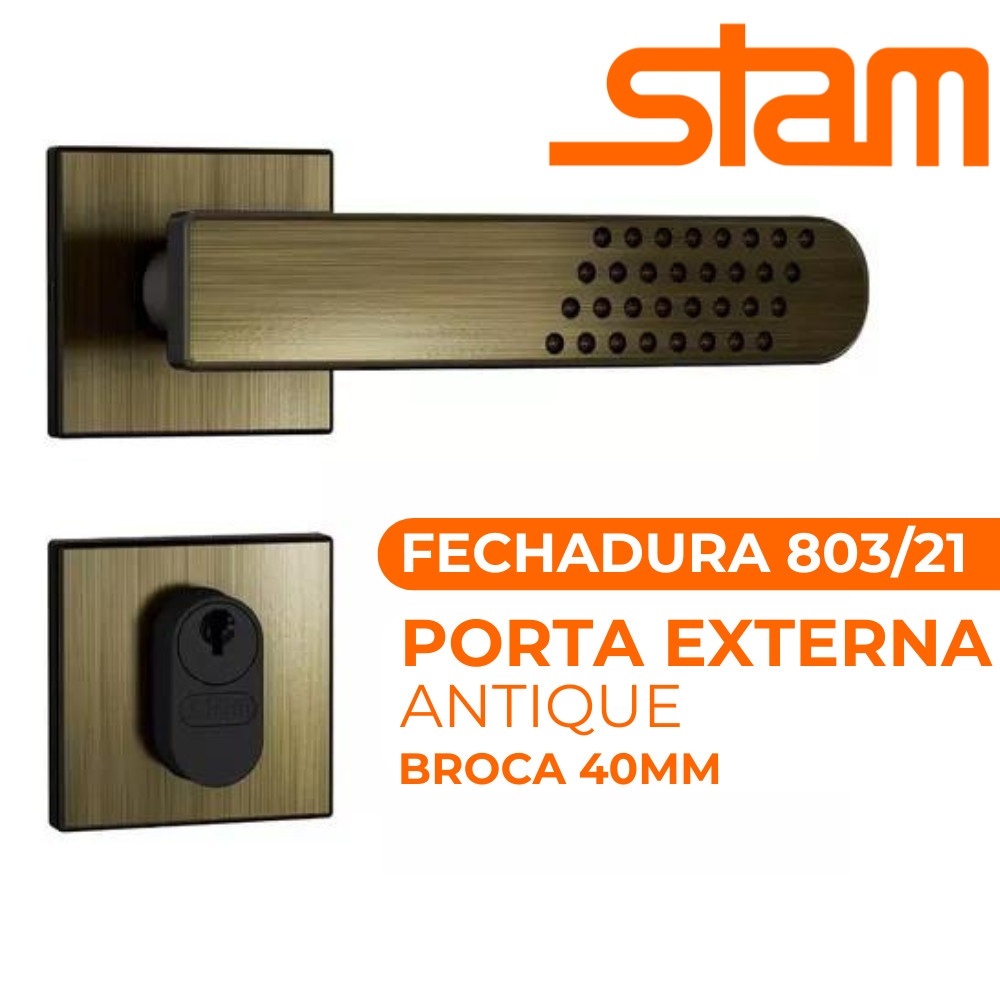Fechadura de Porta Externa Stam 803/21 Portas de Madeira/Alumínio Broca 40mm Antique Quadrada
