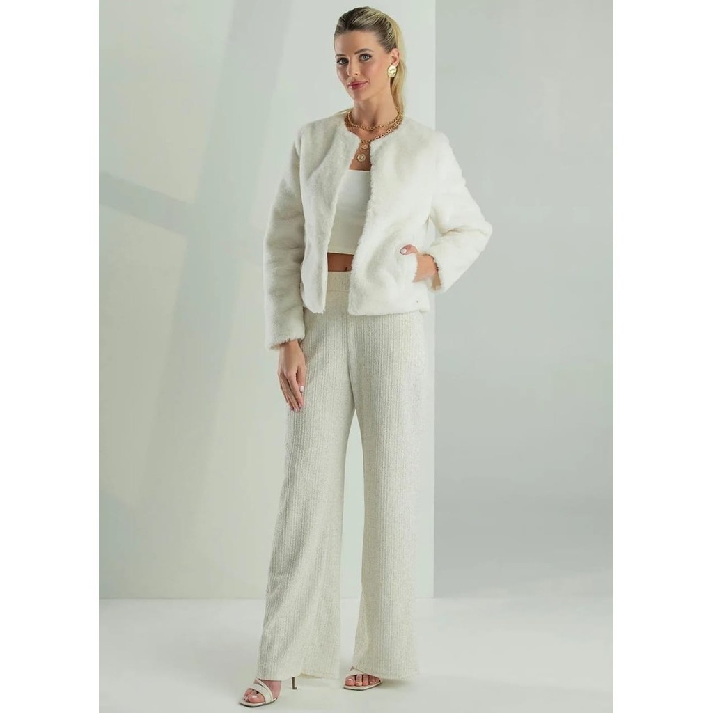 Casaco  Blusa Jaqueta De Pelo Cativa Feminino Forrado Tecido Alaska Para outono Inverno Muito Quentinho