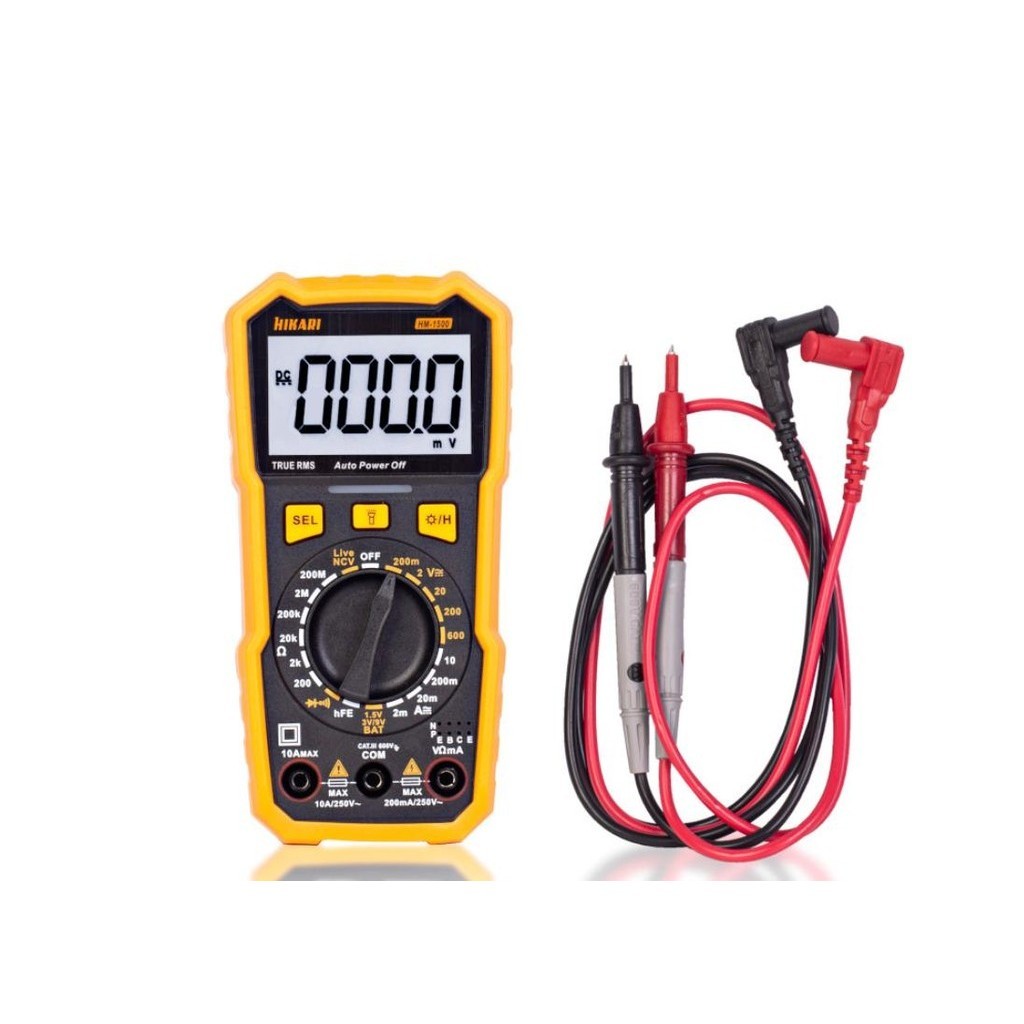 Multímetro Digital Hikari HM-1500 True RMS, NCV, hFE AC/DC 600V Emborrachado