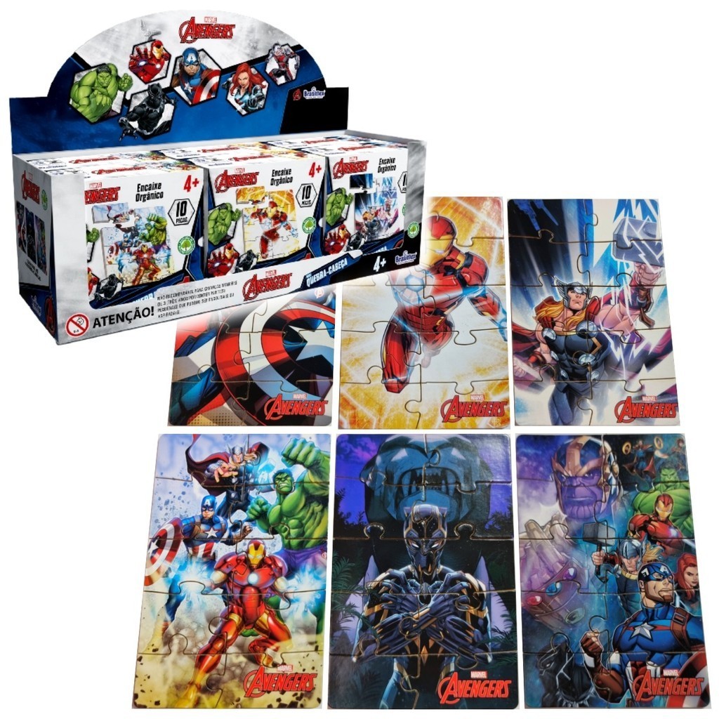 Kit 6 Mini Quebra Cabeça Vingadores Marvel Disney Madeira
