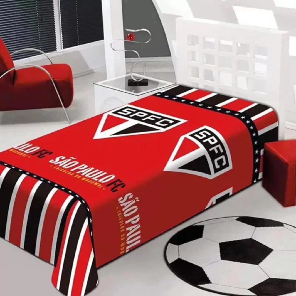 Manta Cobertor Solteiro Time Futebol São Paulo Futebol Clube Tricolor Microfibra 1,50X2,00m Jolitex em Oferta na Shopee