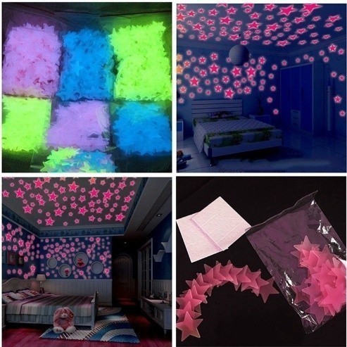 100/200/300/500 Pçs Adesivo de Estrela Colorida que Brilha No Escuro, Adesivo Plástico Luminoso para Decoração de Casa