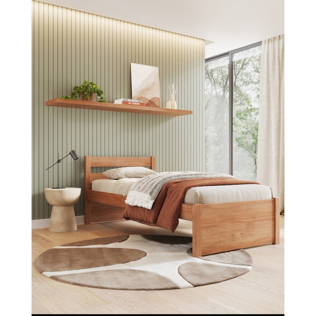 Cama Solteiro em Madeira Maciça 0,90x190cm Unique Yescasa Amendoa em Oferta na Shopee