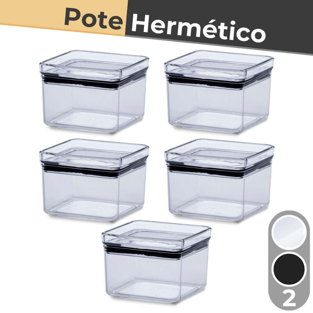 Kit 5 Unidades Pote Hermético Quadra Pequeno 480ml C/ Tampa - Paramount