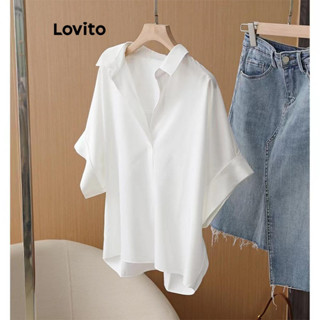 (Trendy) Lovito Blusa Casual Lisa Blusa Alta Baixa Para Mulheres LNE49070 em Oferta na Shopee