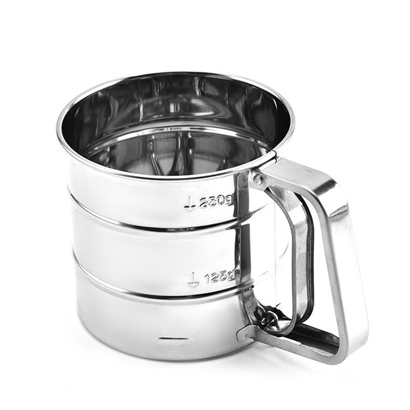 Polvilhador Peneira Caneca com Gatilho Manual Aço Inox Açucar Farinha Tapioca Cozinha Mult...