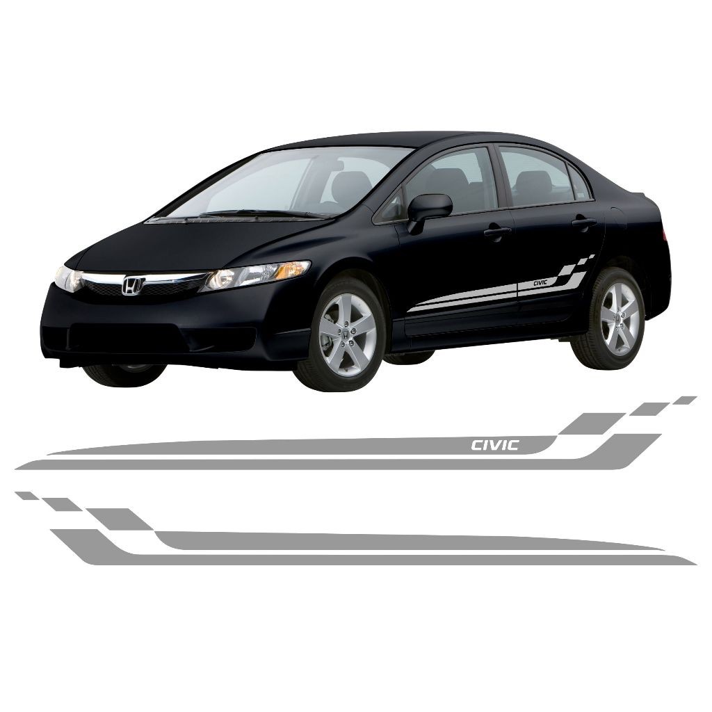 KIT 2 Adesivos Faixa Lateral Porta Civic Sport Acessórios Tuning Carro Personalizado Prata HD2