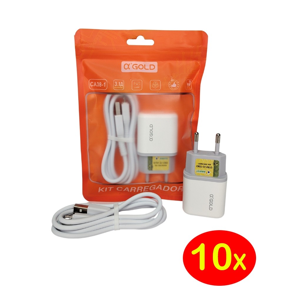 Kit 10pcs Carregador Turbo Micro USB V8 / Type C /Lightning Iphone Para Android 3.1A A'Gold em Oferta na Shopee