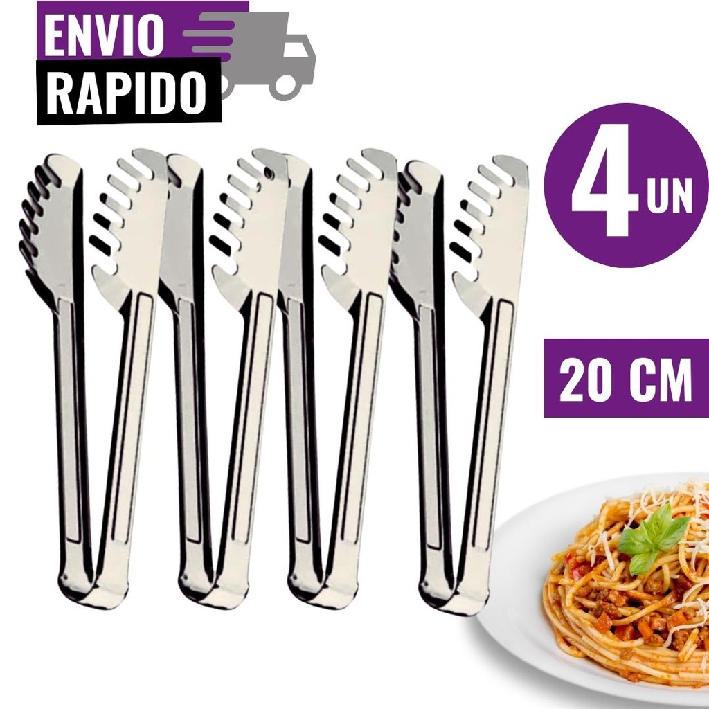 Kit 4 Pegador de Massa 20cm Macarrão Utensílios de Cozinha Aço Inox Multiuso Cozinha Buffet Restaurante