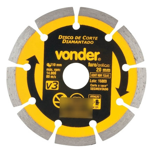 Disco de corte diamantado 110mm furo de 20mm segmentado V3 VONDER