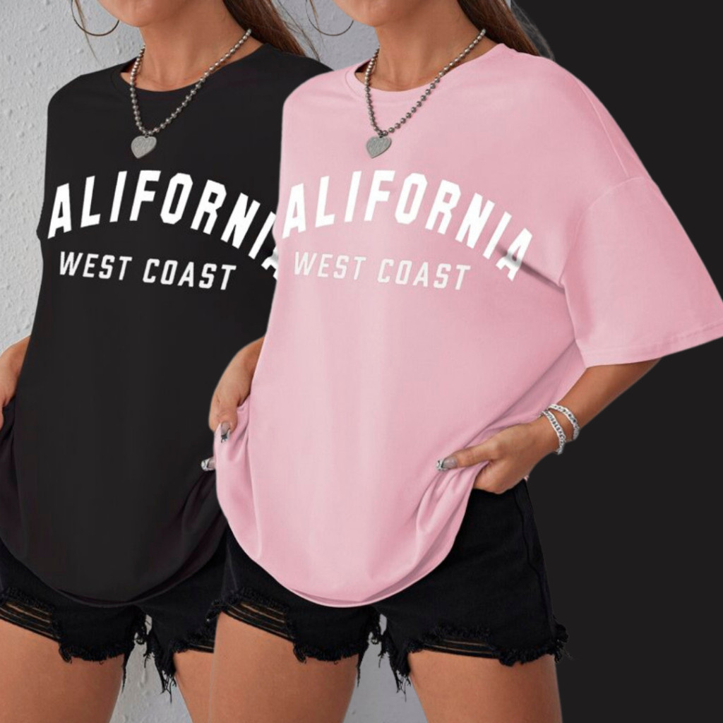 Kit 2 Camisetas Feminina Oversized California moda feminina de mulher camisa Premium
