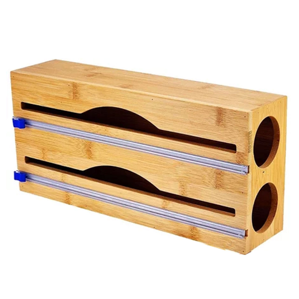 Suporte Dispenser P/ Papel Alumínio E Plástico Filme Feito em Bambu