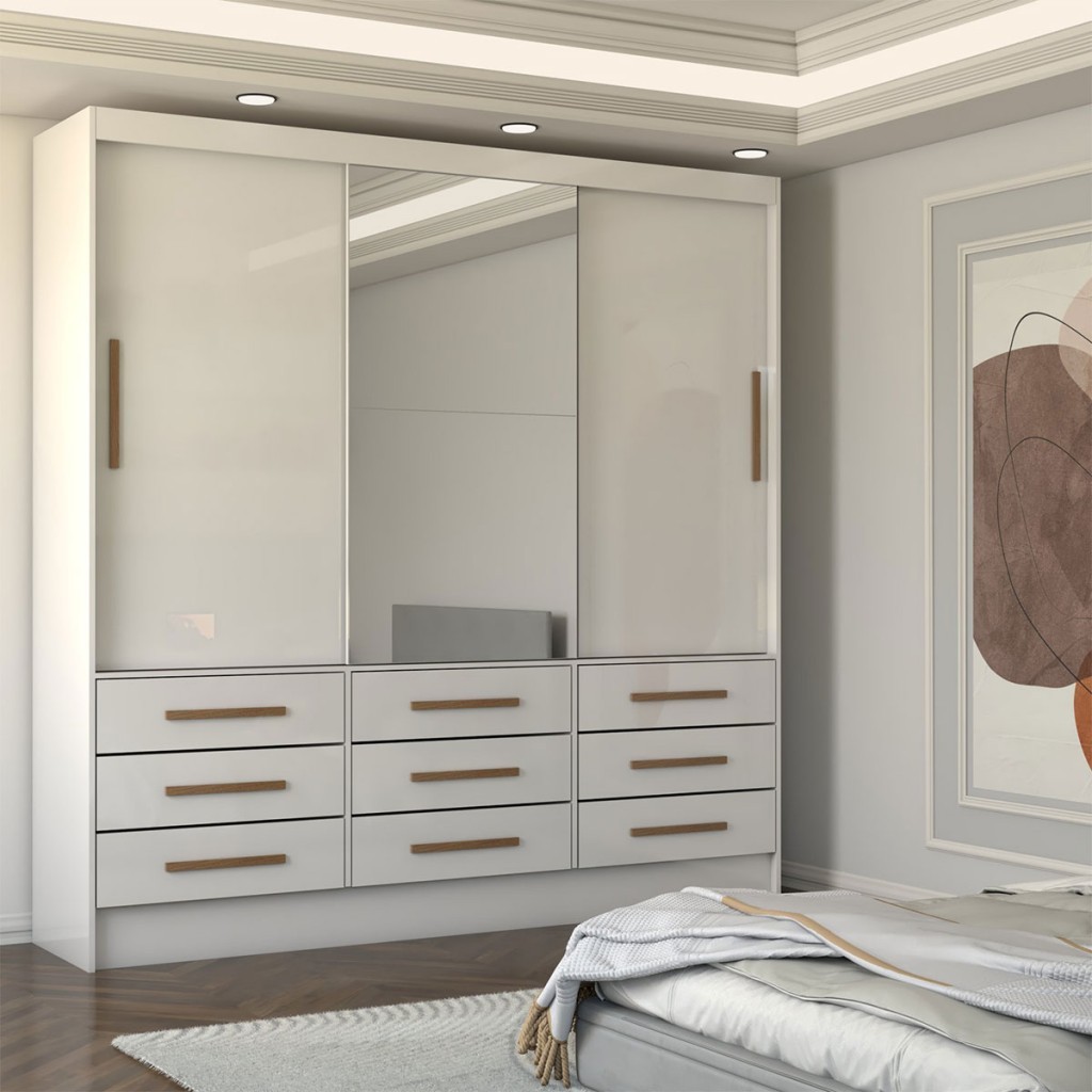 Guarda-Roupa Casal Taylor Plus 3 Portas 9 Gavetas com Espelho - Panorama Móveis - Home & Living