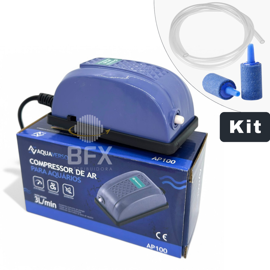 Kit Bomba De Ar Oxigenador Compressor 3L/min Aquário Completo Com 2 Pedra Porosa e Mangueira