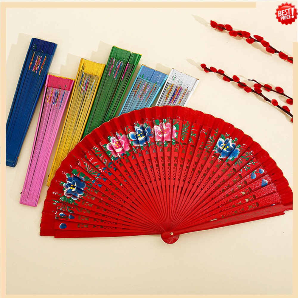 Moda Colorida Leque De Madeira Feminino Dança Fãs Portáteis Dupla Face Padrão Flor Fã Festa Casamento Suprimentos Artesa