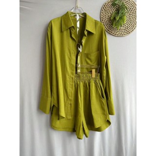 Conjunto feminino em linho leve, camisa manga longa + short com cós elástico e bolsos, casual, fresco e confortável para em Oferta na Shopee