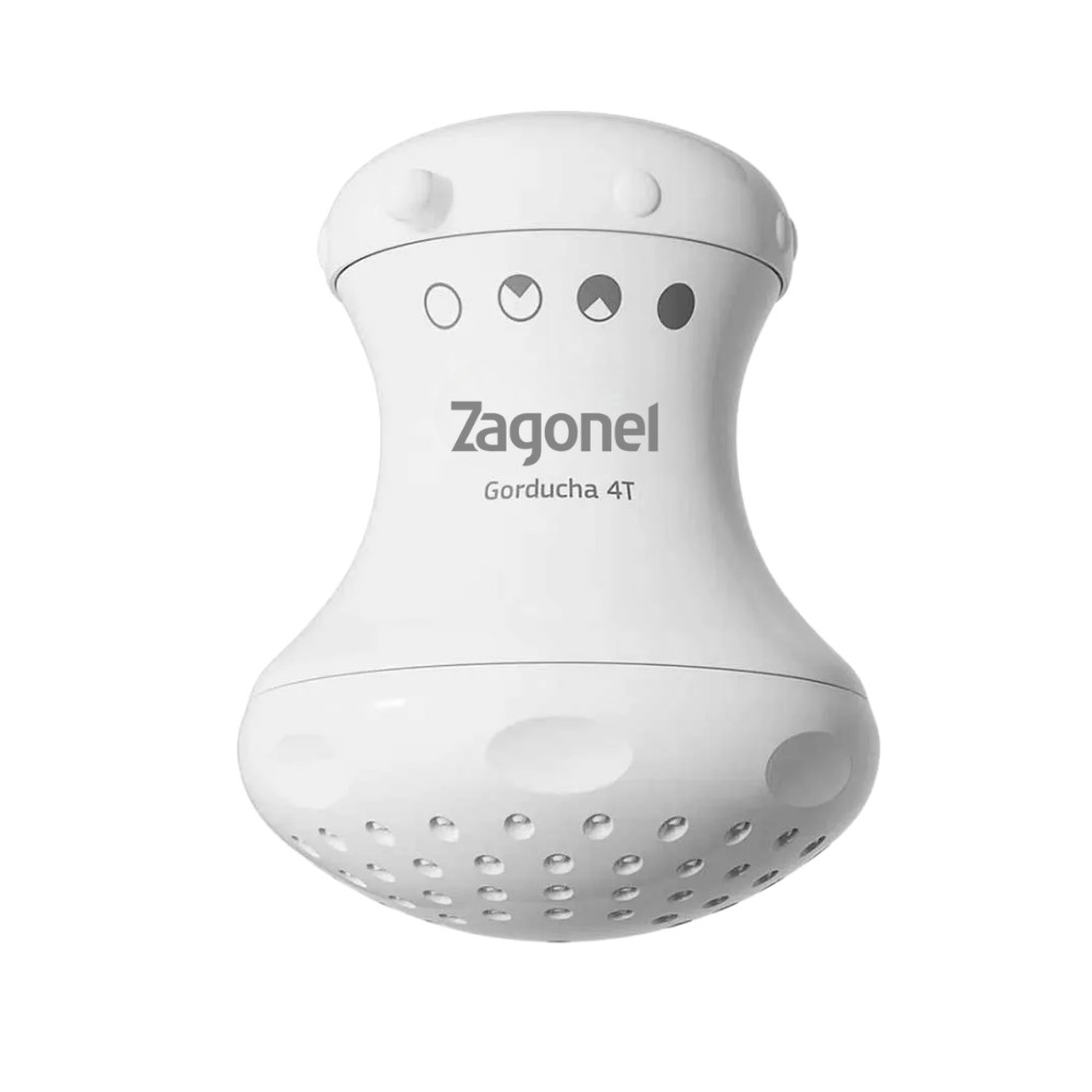 Chuveiro Ducha Elétrica 220V 5700W 127V 5400W Zagonel Gorducha Banheiro Branco Segurança Alta Vazão 4 Temperaturas