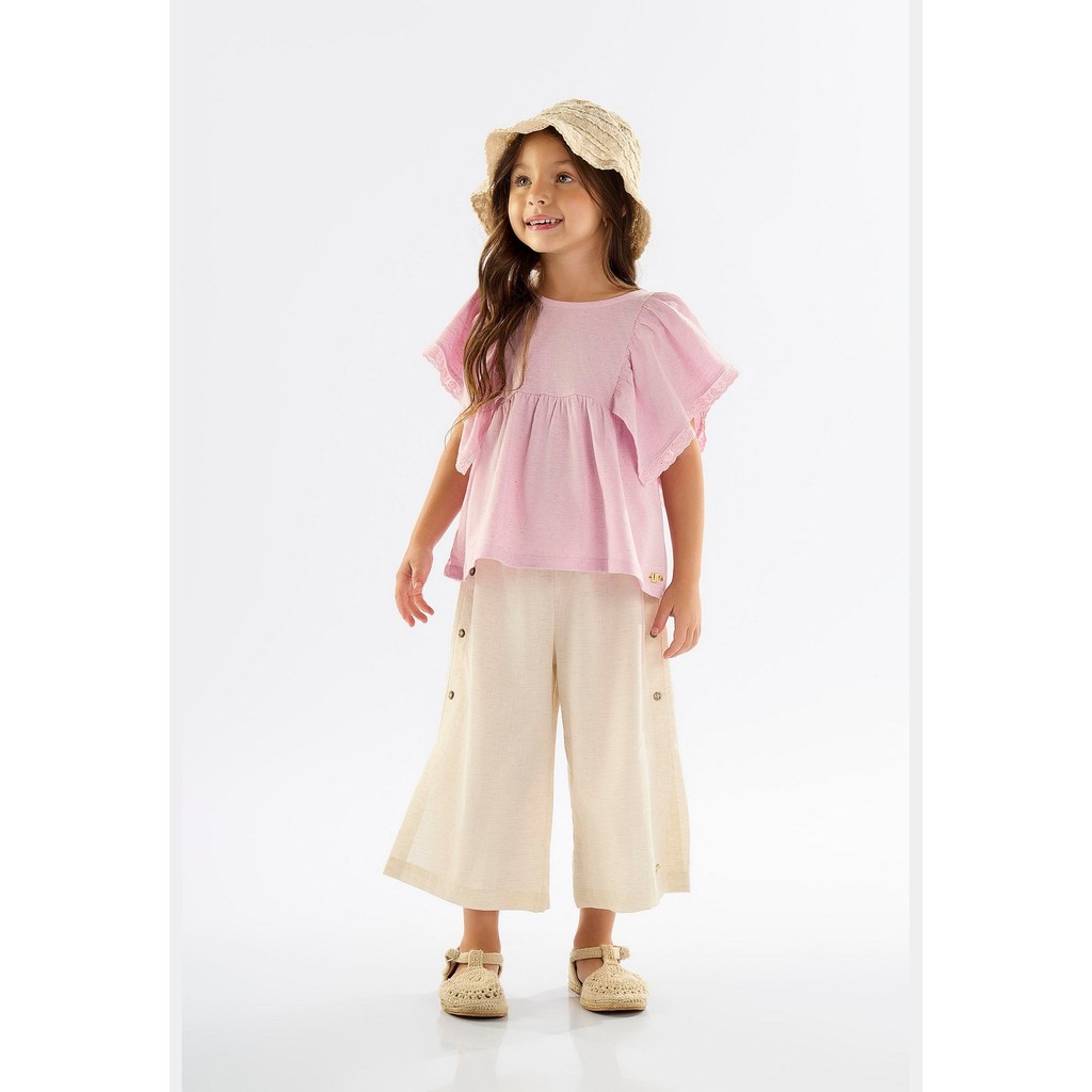 Calça Pantacourt Infantil em Viscose e Linho Up Baby