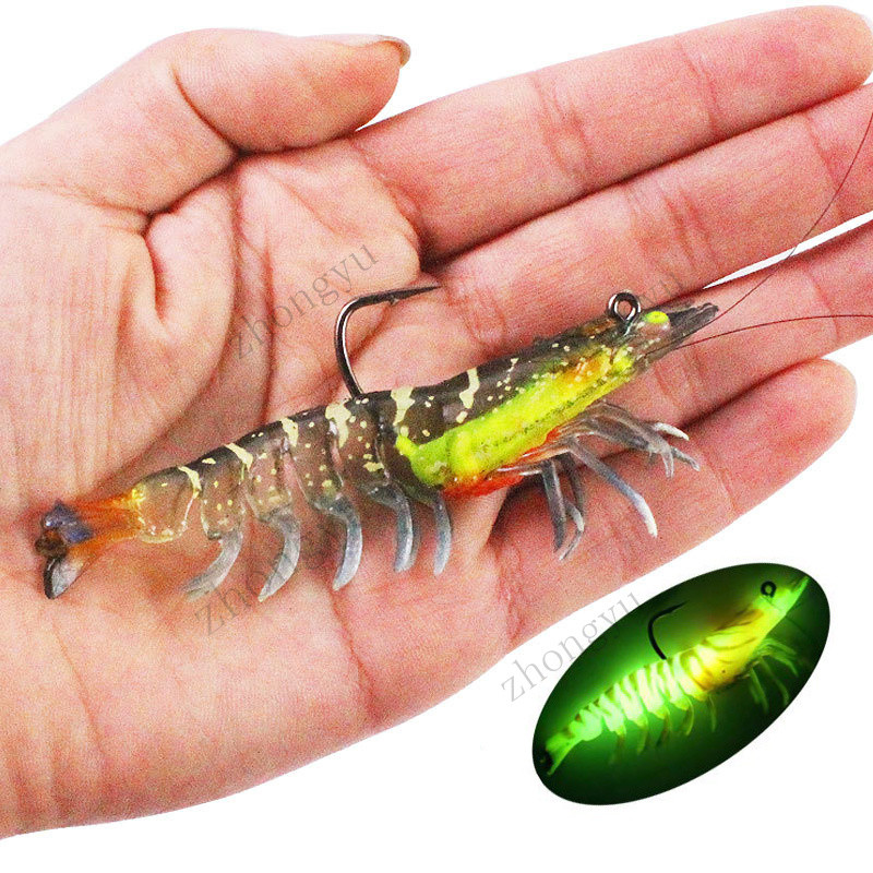 Isca Falsa 3D Que Brilha No Escuro , Pesca De Camarão Com De Gancho Coberta Macio De Chumbo em Oferta na Shopee