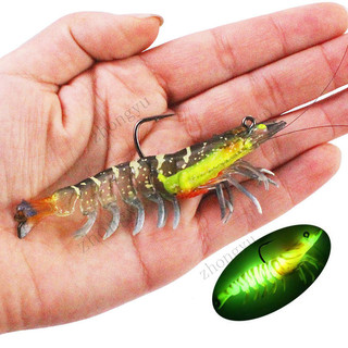 Isca Falsa 3D Que Brilha No Escuro , Pesca De Camarão Com De Gancho Coberta Macio De Chumbo