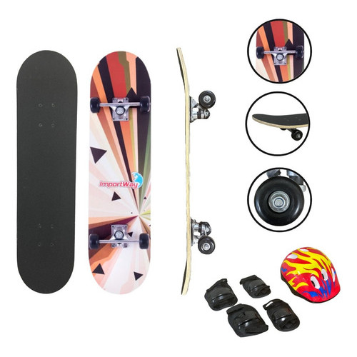 Skate Infantil Iniciante Montado C/ Kit De Proteção Completo