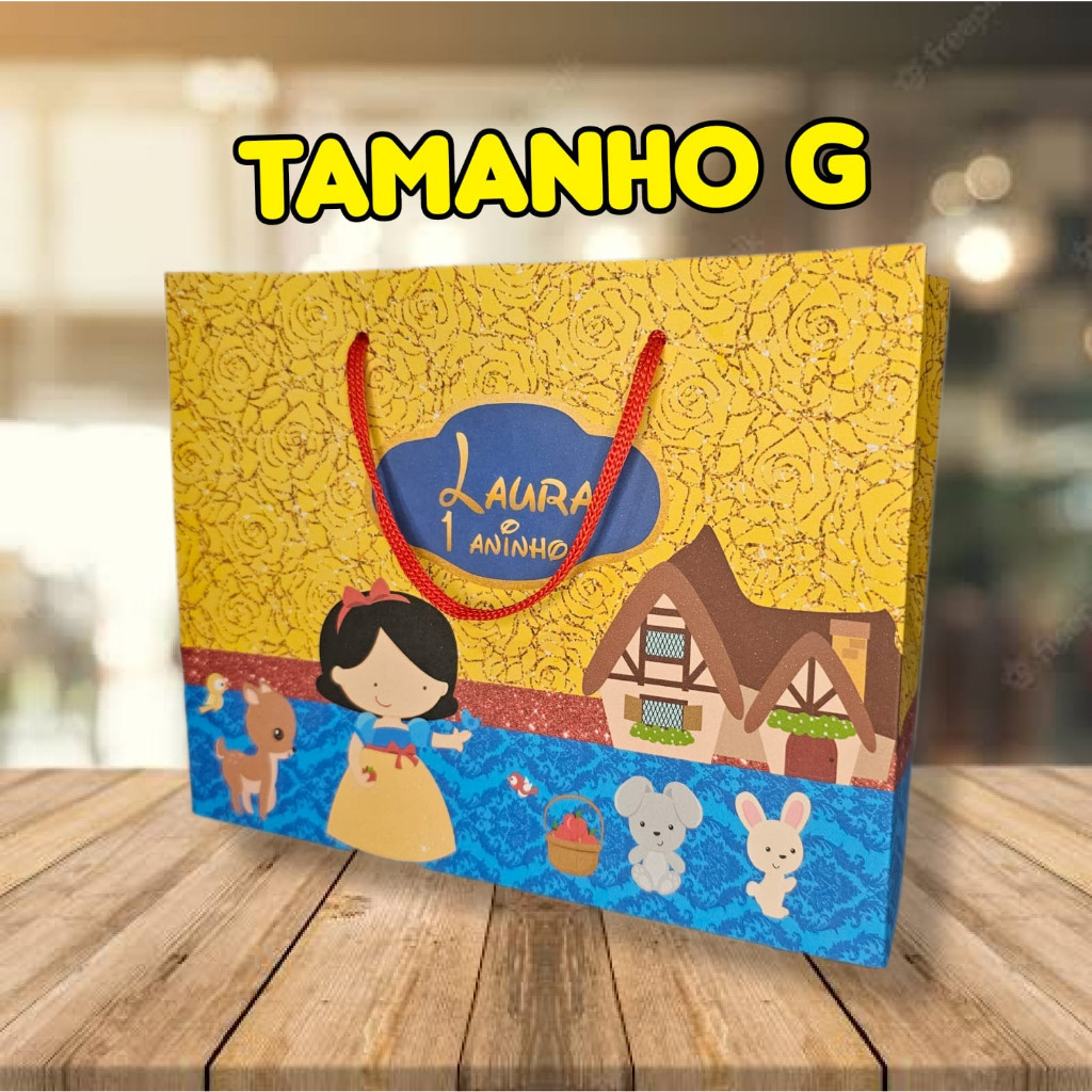 Kit Sacolinhas Personalizadas (G) Branca de Neve Cute Baby (20x16x6cm)