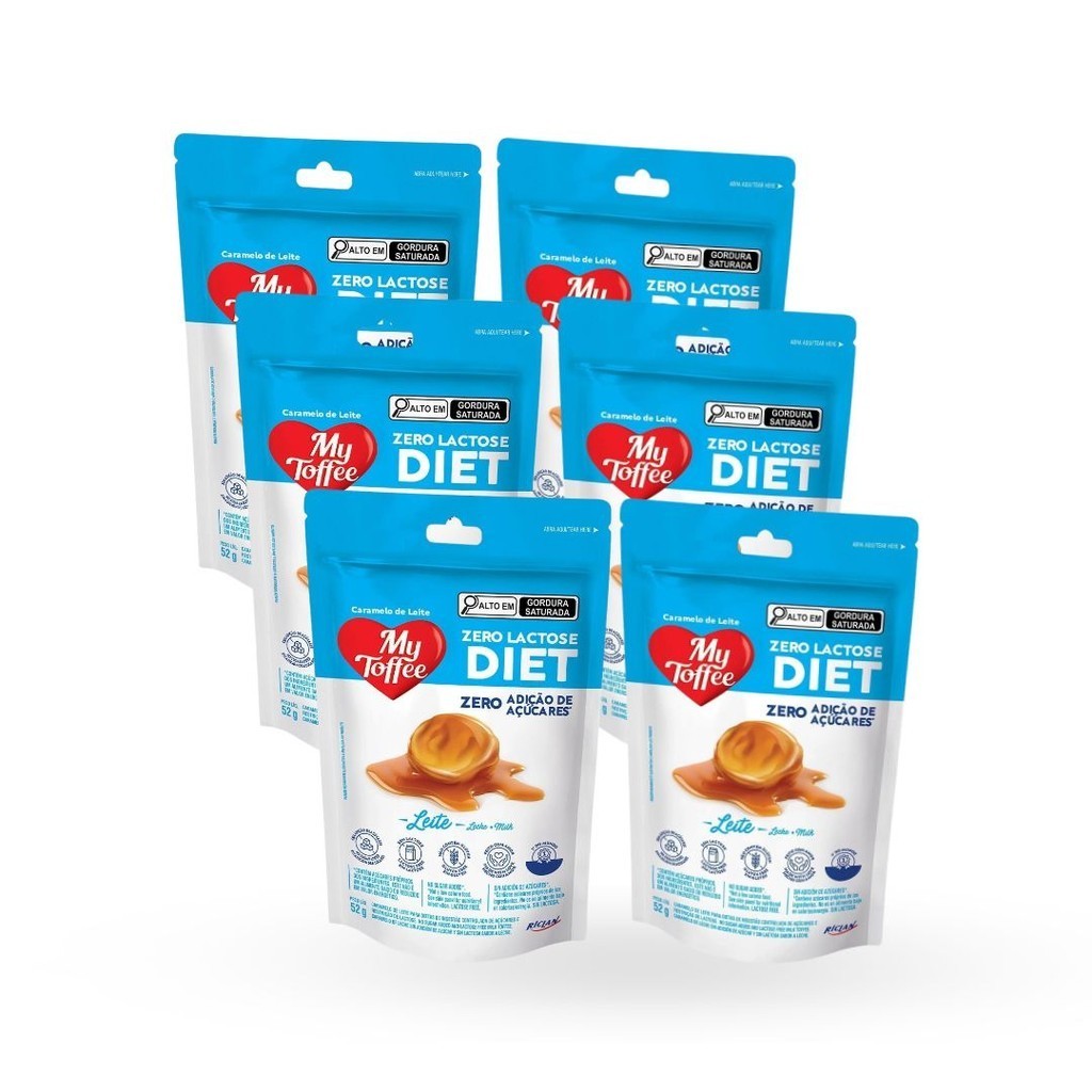 Bala Diet Zero Lactose, Sabor Leite Saudável - My Toffee 6 Pacotes de 52g